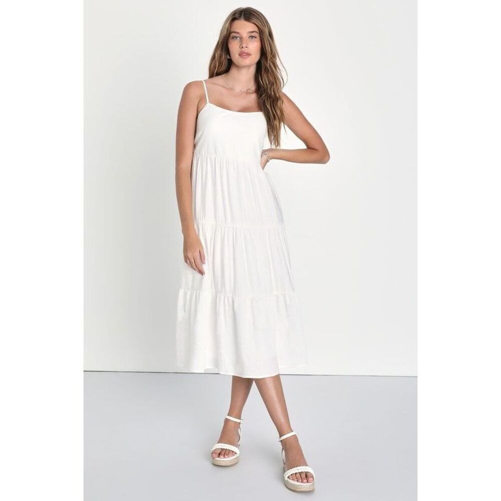 Lulus Sunshine On Me White Tiered Tie-back Midi Dress - Size XL